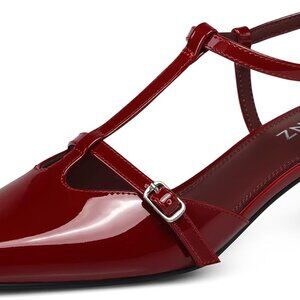 Women Low Heel Pumps Faux Leather 2 Inch Kitten Heels for Office Formal Dress